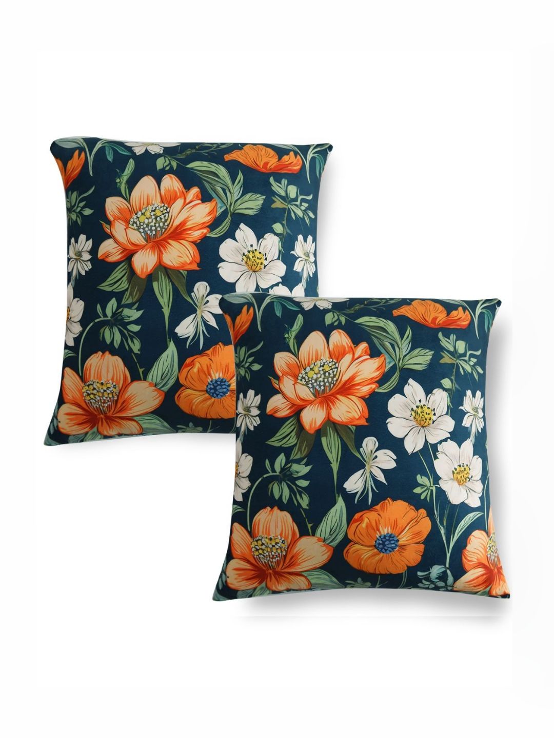 HOKIPO Teal & White 2 Pieces Floral Velvet Square Cushion Covers
