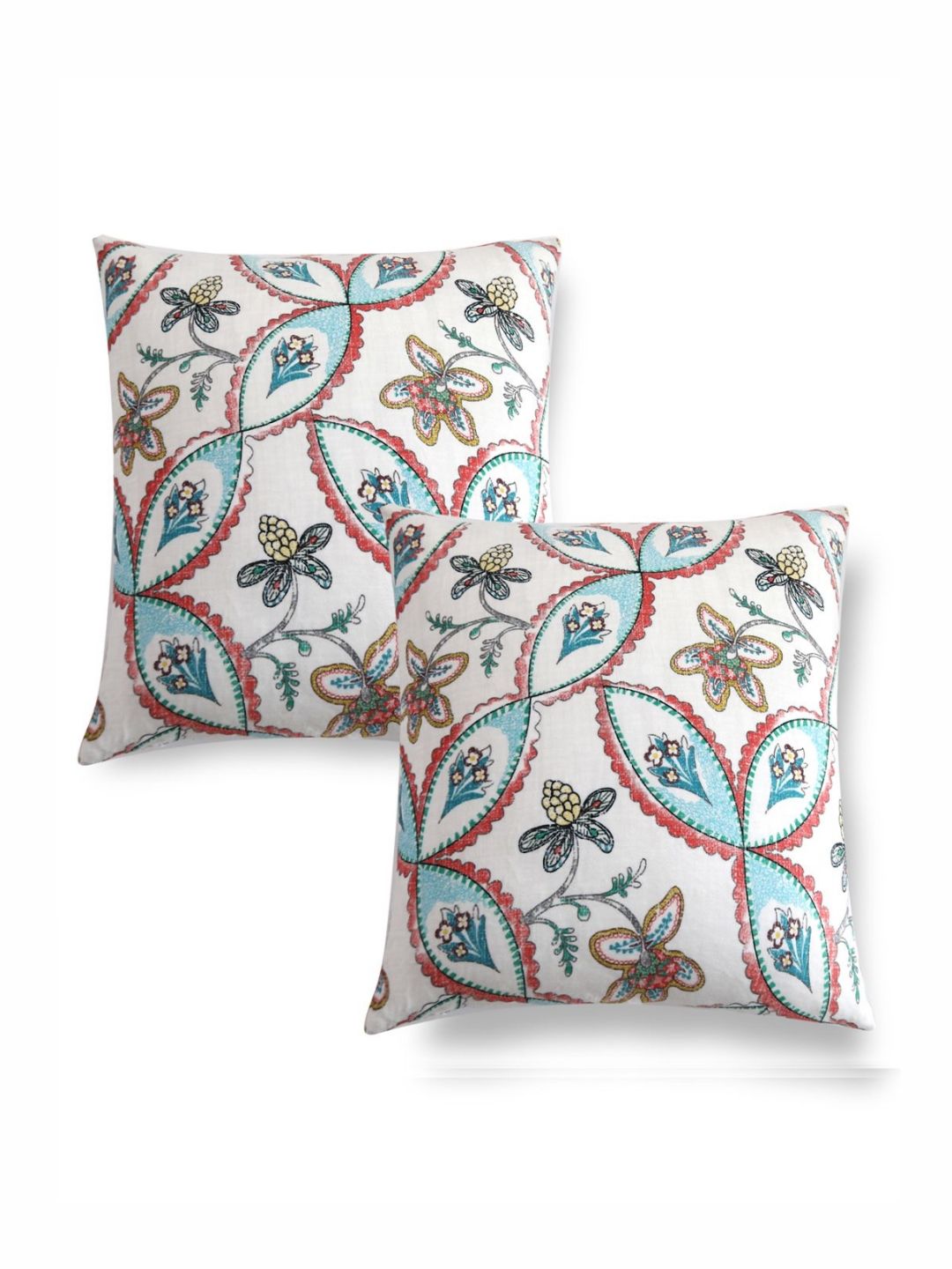 HOKIPO Beige & Blue 2 Pieces Floral Velvet Square Cushion Covers