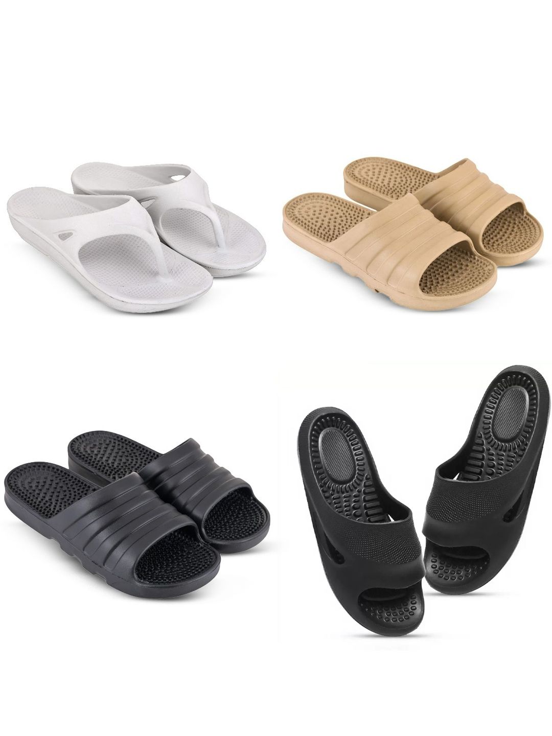 Feel alive Set Of 4 Ultra-Comfortable & Lightweight Thong Flip-Flops & Sliders