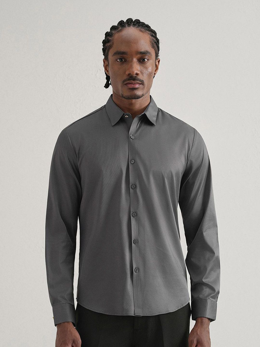 Solid Classic Casual Shirt Banana Club Men Plain Stitchless Placket Shirt