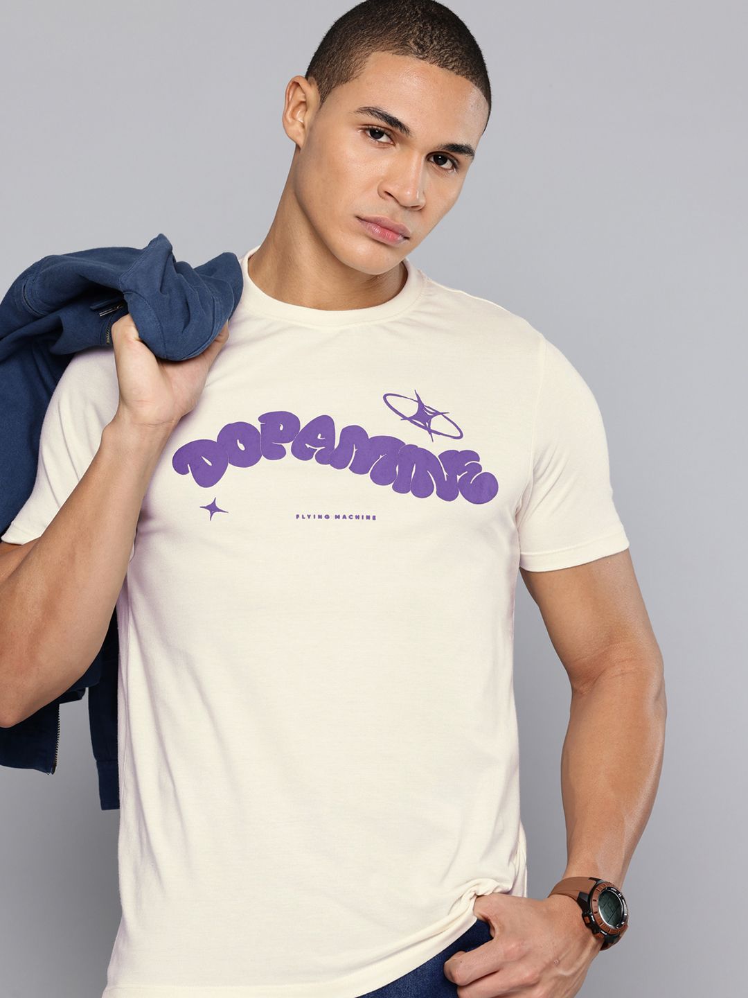 Flying Machine Flying Machine Typography Puff Printed T-shirt