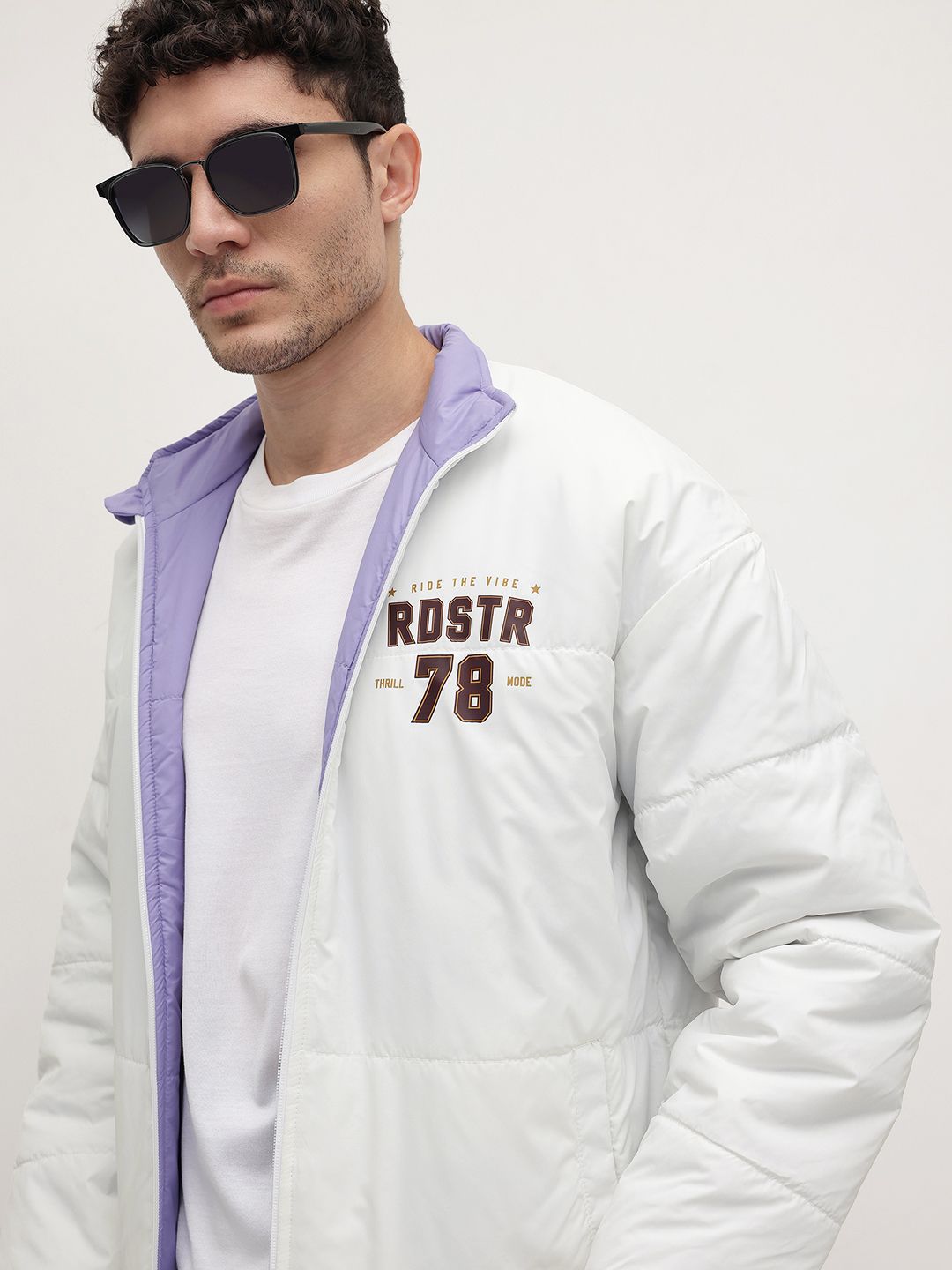 The Roadster Life Co. Typography Printed Mock Collar Reversible Padded Jacket