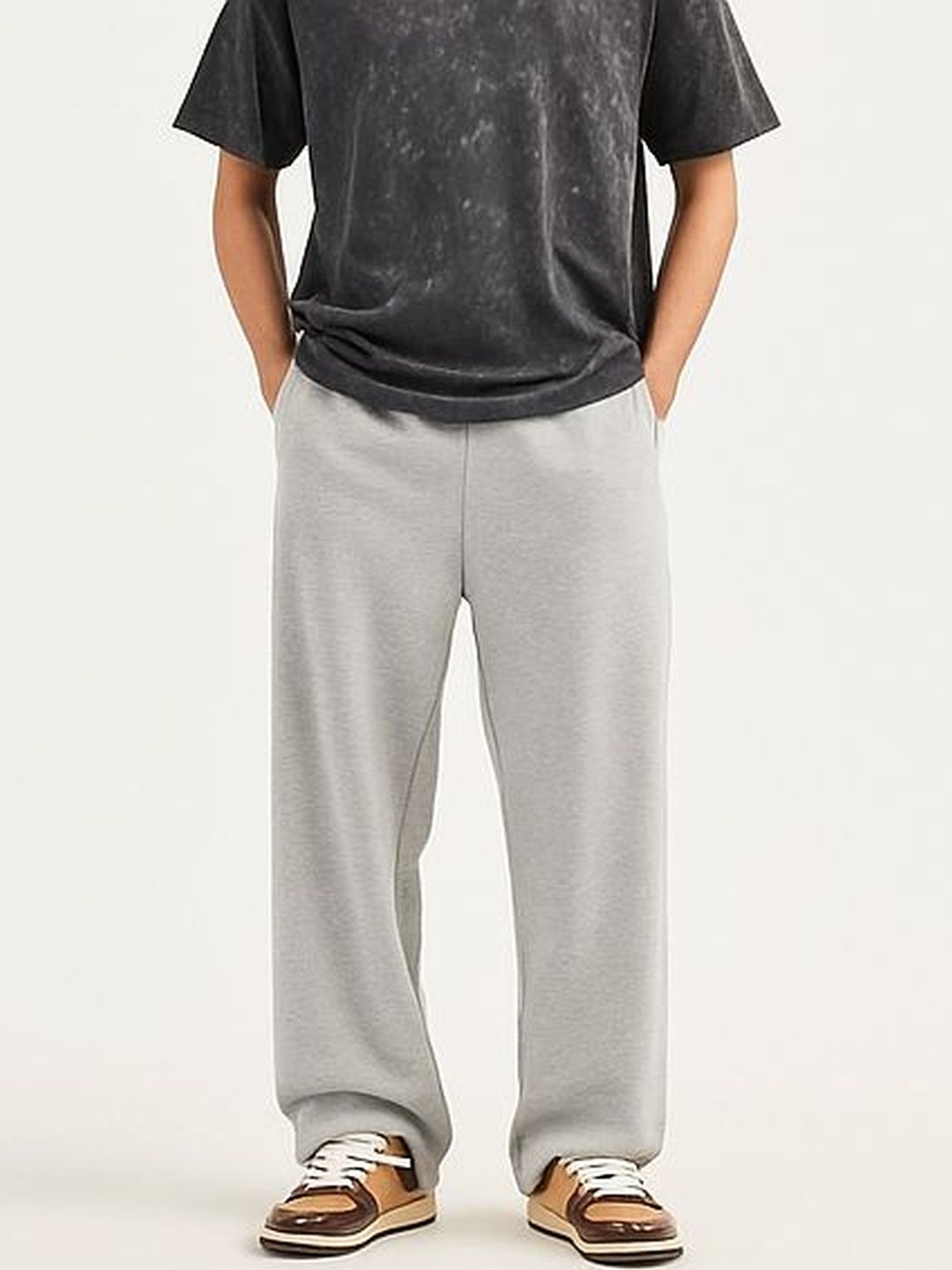 Moda Rapido Men Grey Melange Baggy Fit Oversized Track Pant