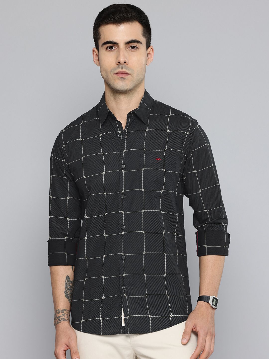 Mufti Mufti Slim Fit Checked Pure Cotton Casual Shirt