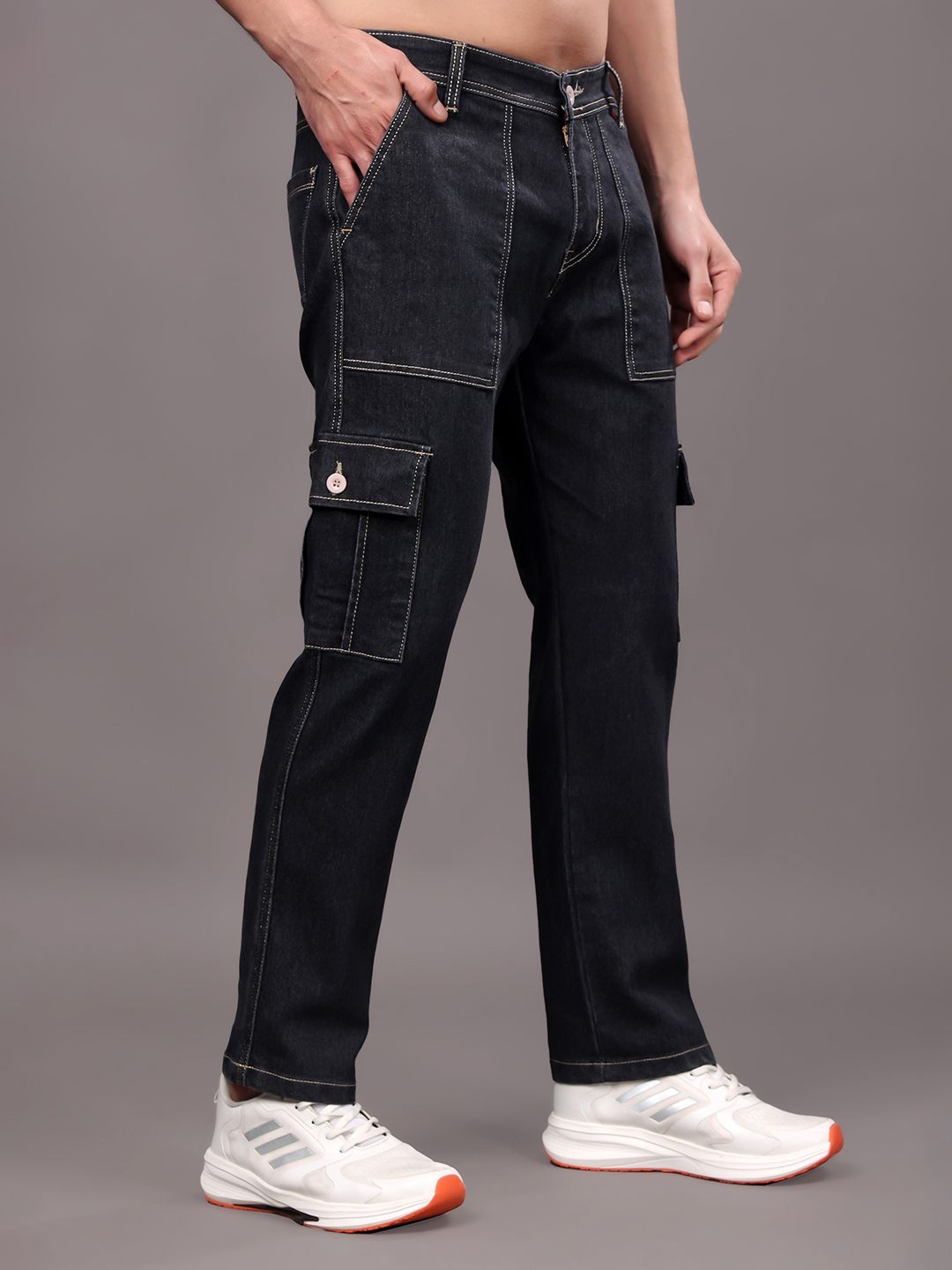 Buy ZAYSH Men Regular Fit Mid-Rise Cotton Denim Cargo Jeans