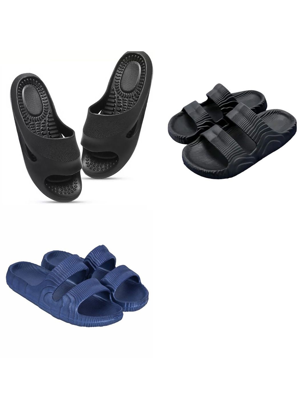 Feel alive Men Set of 3 Textured Slip-On Flip Flops