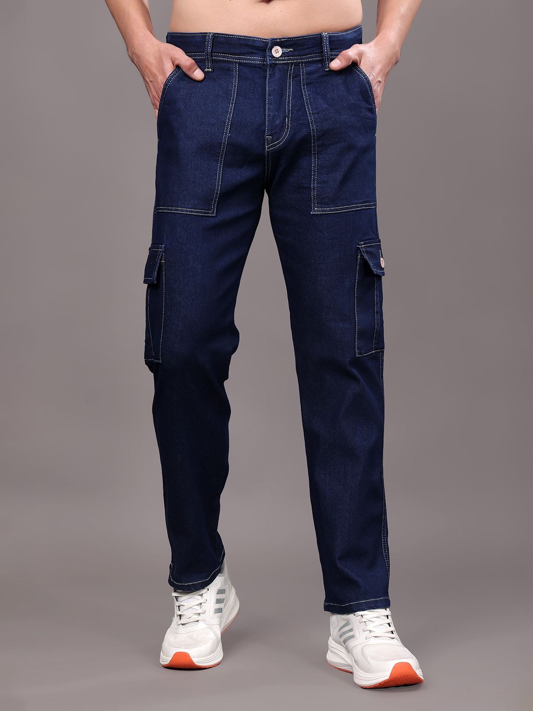 Buy ZAYSH Men Regular Fit Mid-Rise Cotton Denim Cargo Jeans