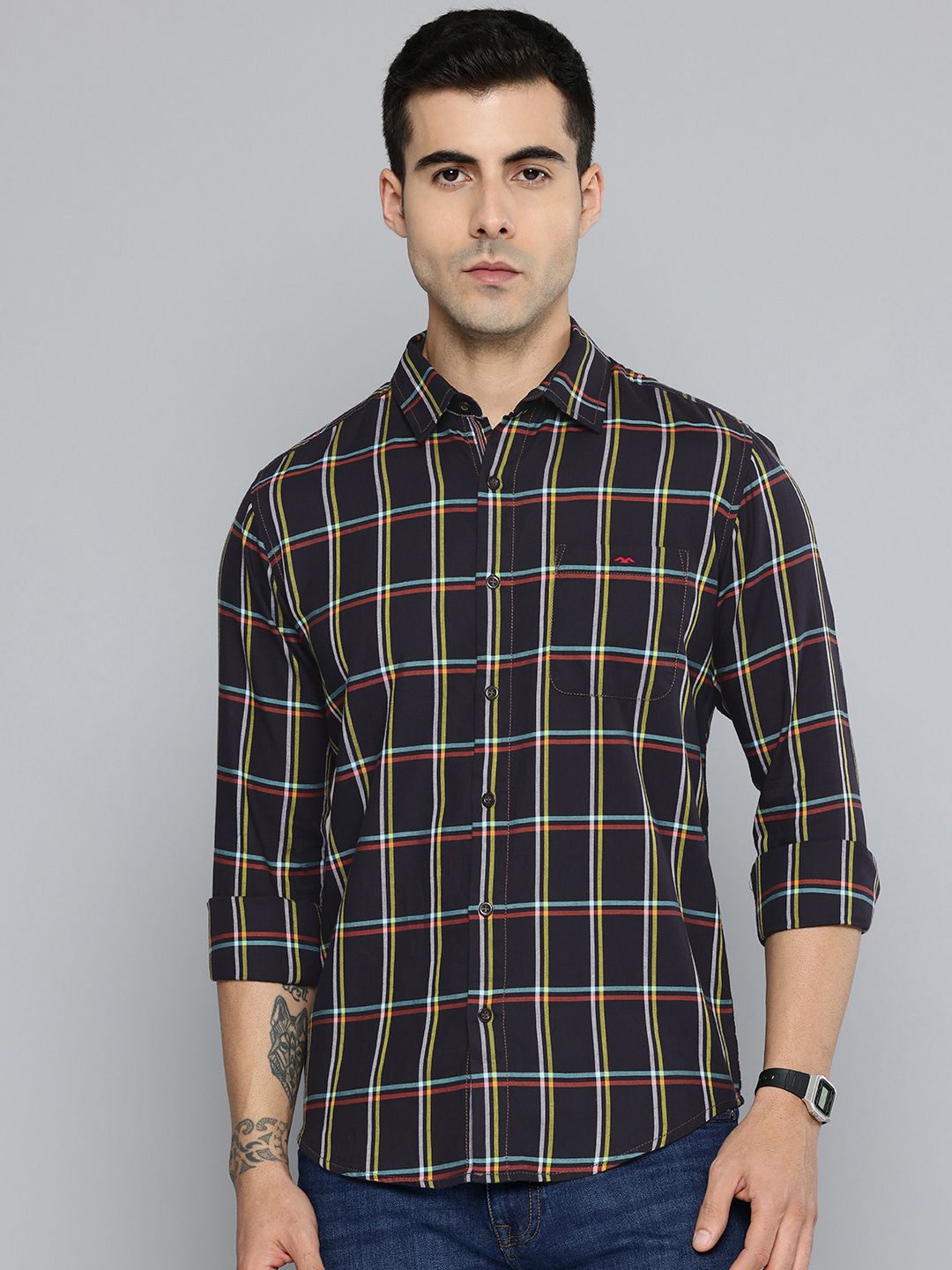Mufti Mufti Pure Cotton Checked Slim Fit Shirt