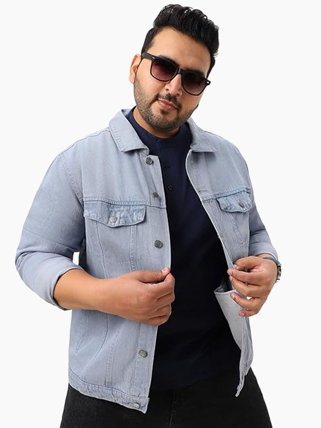 MaverIQ Plus Size Men Solid Denim Jacket