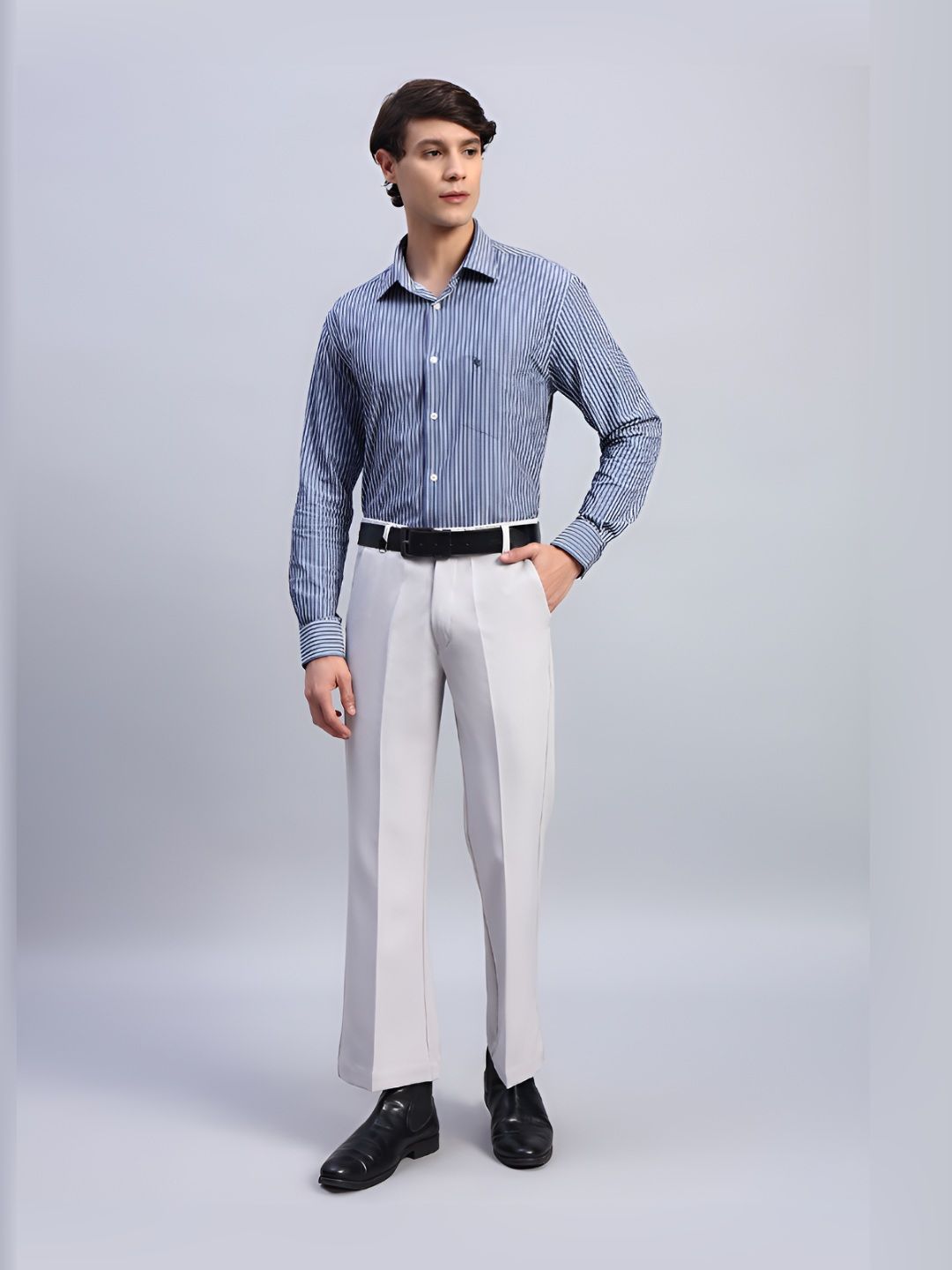 AXNIS Men Textured Relaxed Bootcut Formal Trousers