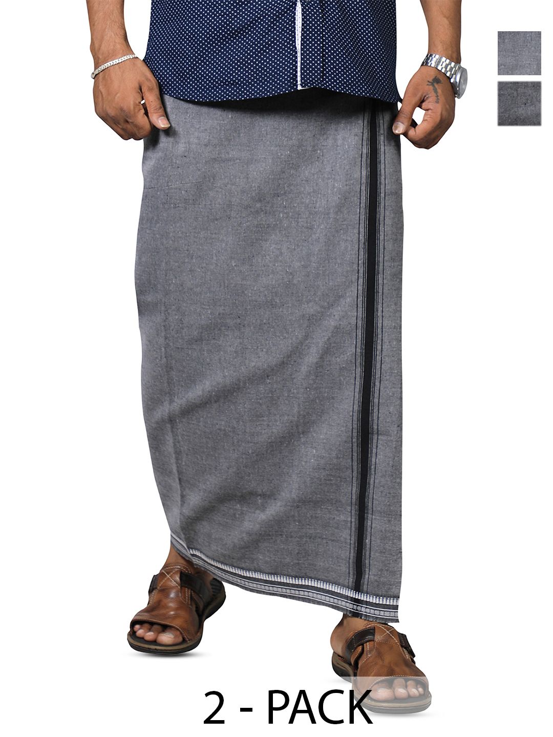 PRAKASAM COTTON Men Selection Of 2 Thalapathi Border Dhoties - 2mtr
