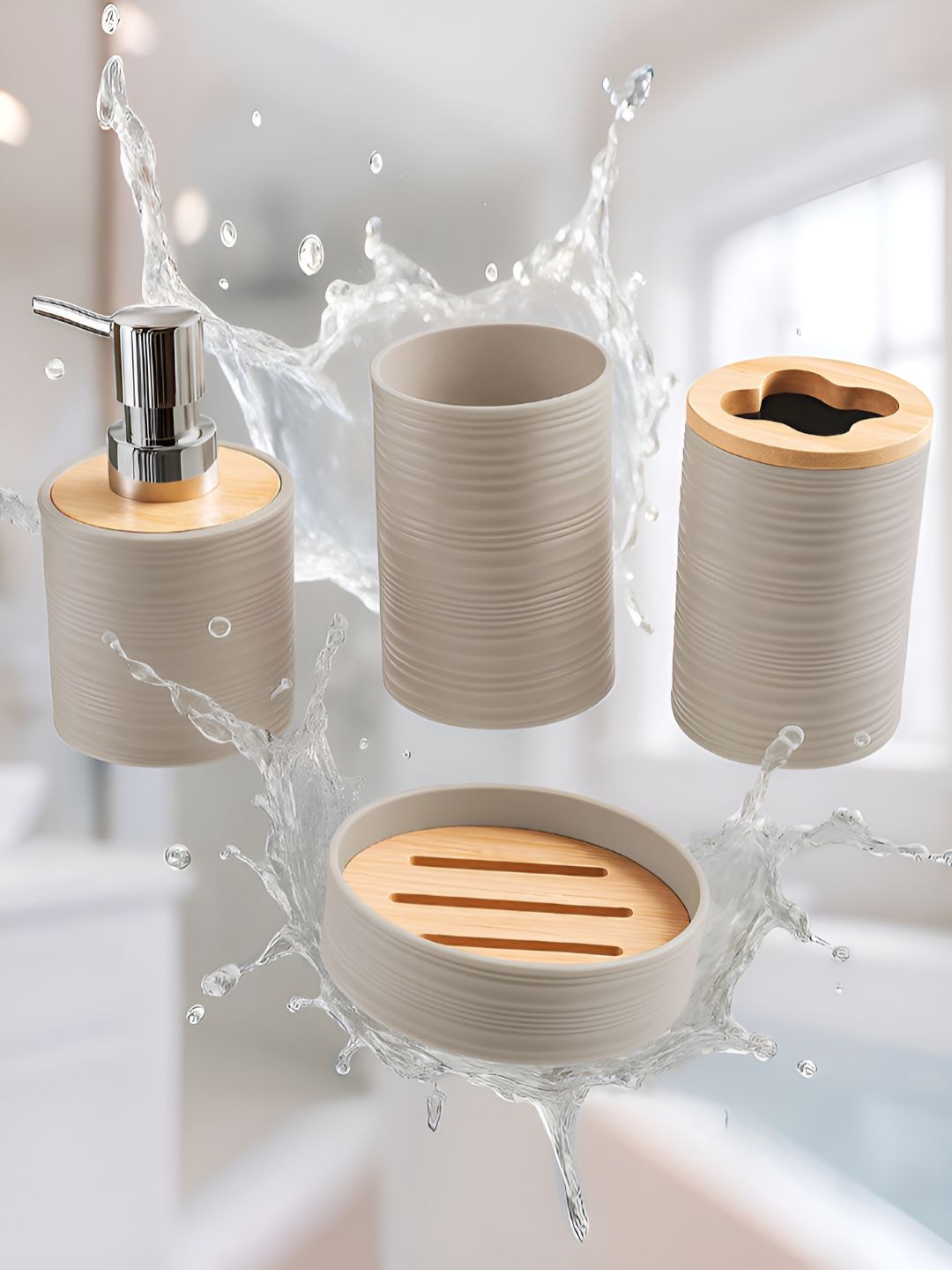 Story@home Brown 4 Pieces Bath Accessories Set