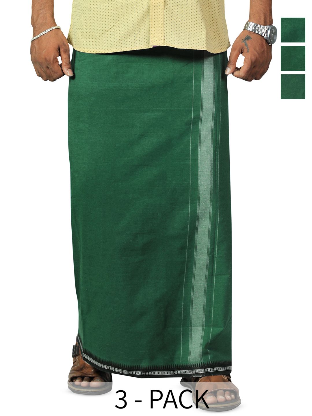 PRAKASAM COTTON Men Selection Of 3 Thalapathi Border Dhoties - 2mtr