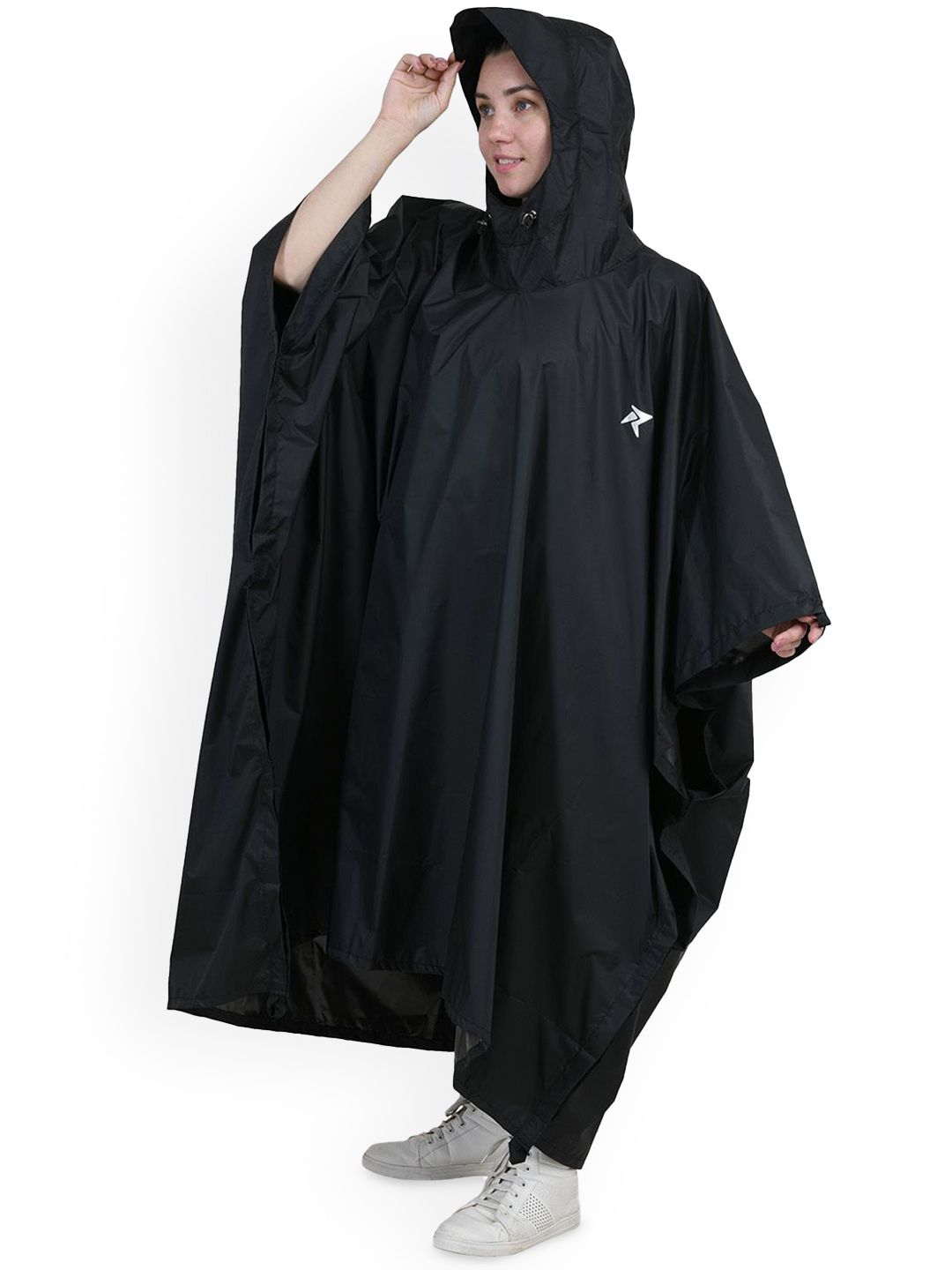 Rocksport Black Waterproof Hooded Rain Poncho with Backpack Protection for Travel Bike