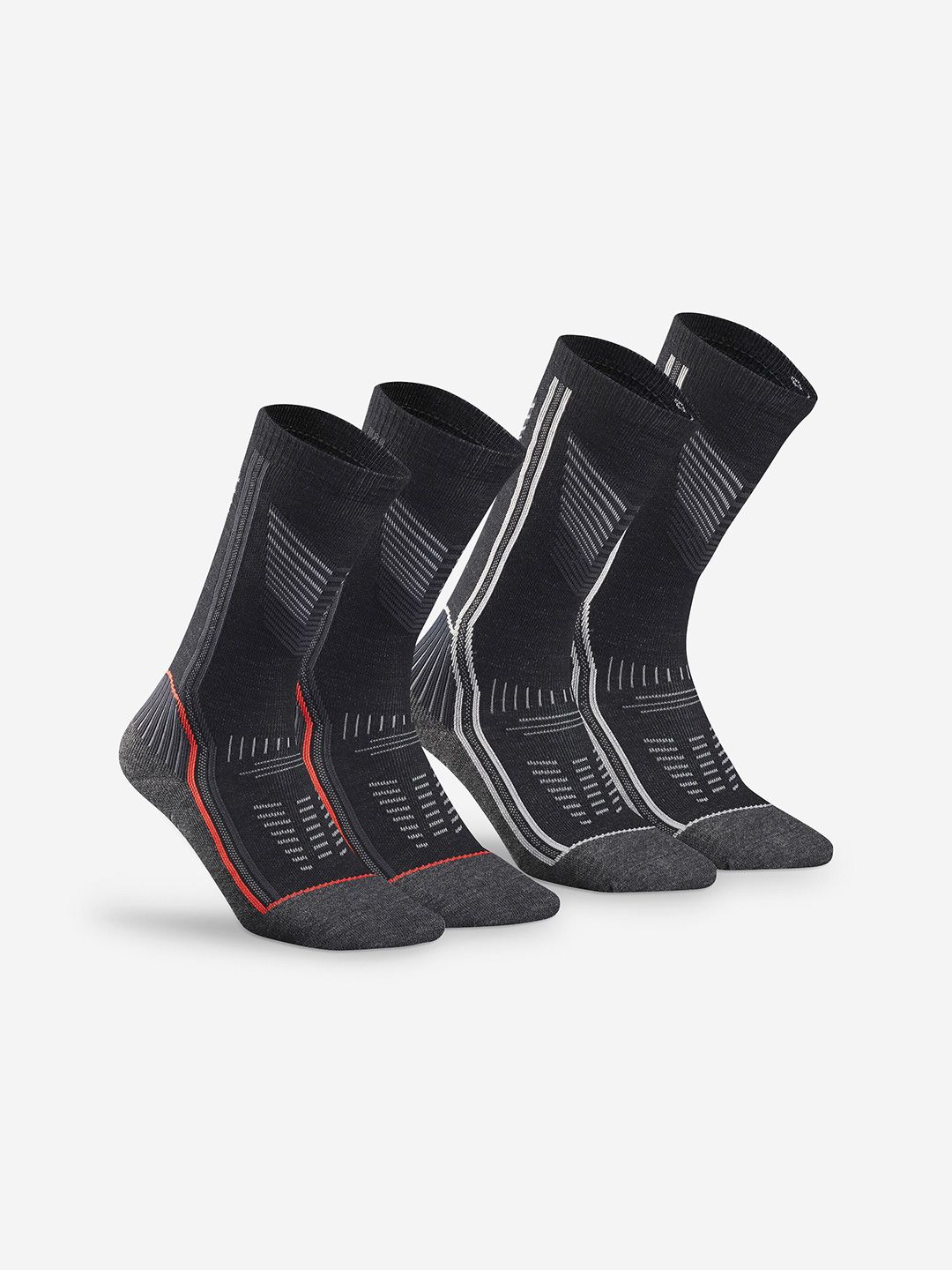 Decathlon Quechua - Unisex Grey Black SH900 Abrasion Resistant Hiking Socks Pack of 2