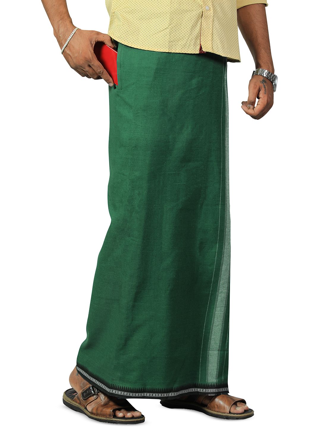 PRAKASAM COTTON Men 2-Way Pocket Flexi Size Adjustable Welcro Dhoti