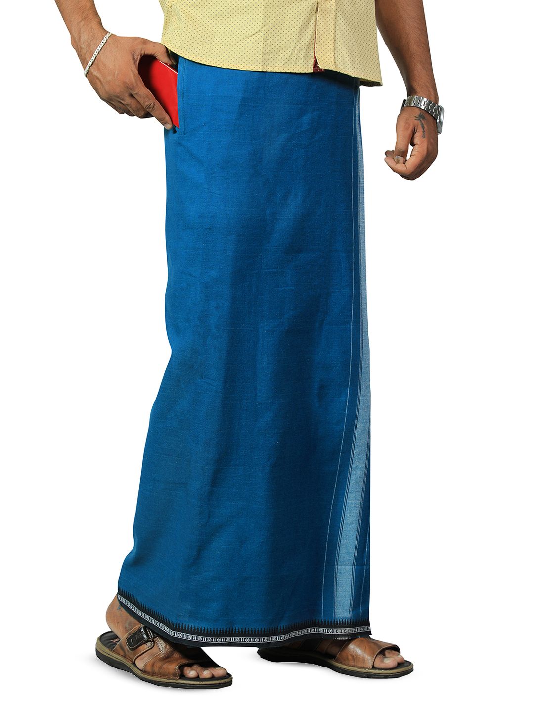 PRAKASAM COTTON Men 2-Way Pocket Flexi Size Adjustable Welcro Dhoti