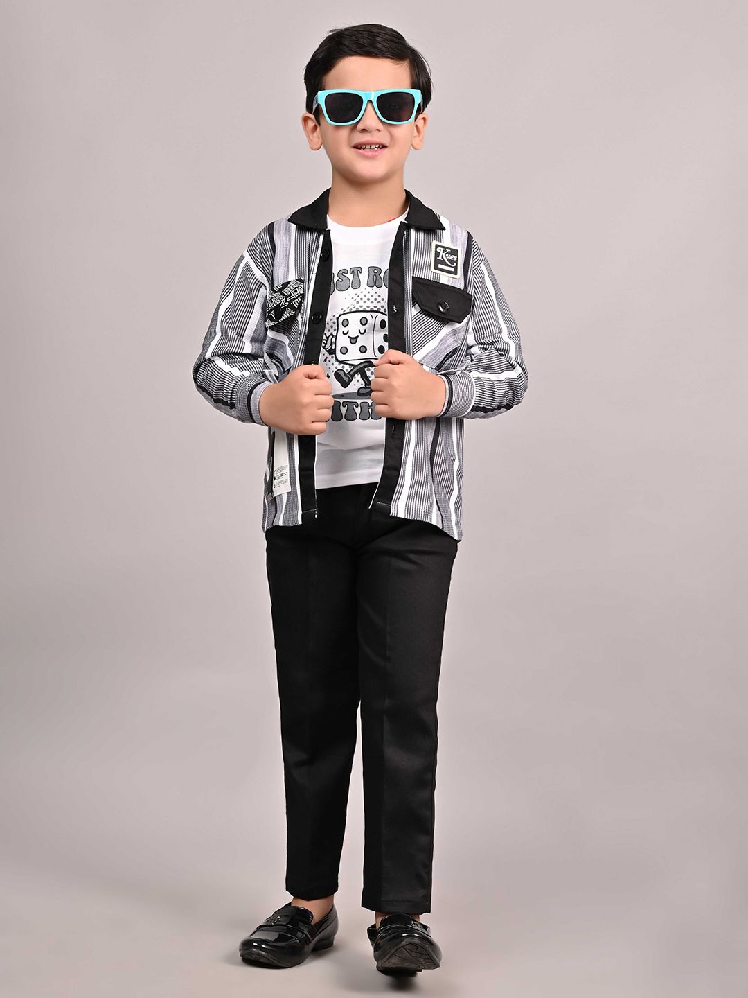 BAESD Boys Striped Long Sleeves Shirt With Trouser & T-Shirt