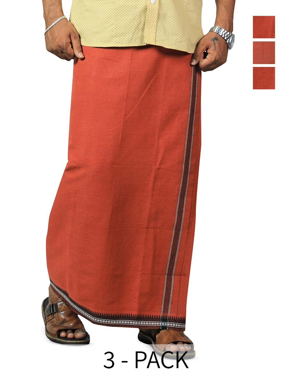PRAKASAM COTTON Men Selection Of 3 Thalapathi Border Dhoties - 2mtr