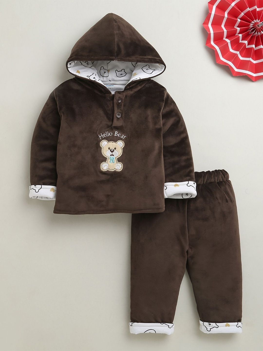 BUMZEE Boys Embroidered Hooded Sweatshirt With Pyjama