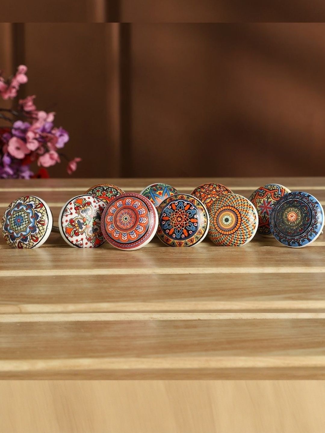 Amoorcart Set of 10 Multicolor Ceramic Knobs Hooks & Holders