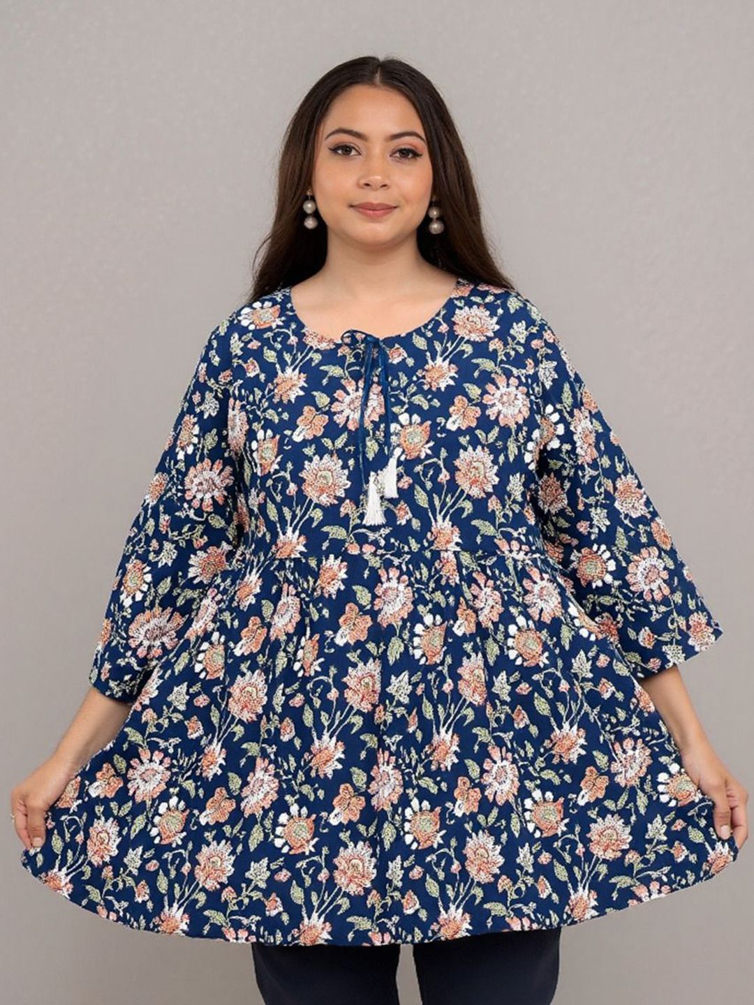 Buy Fashion Zest Floral Printed Keyhole Neck Tunic - Tunics for