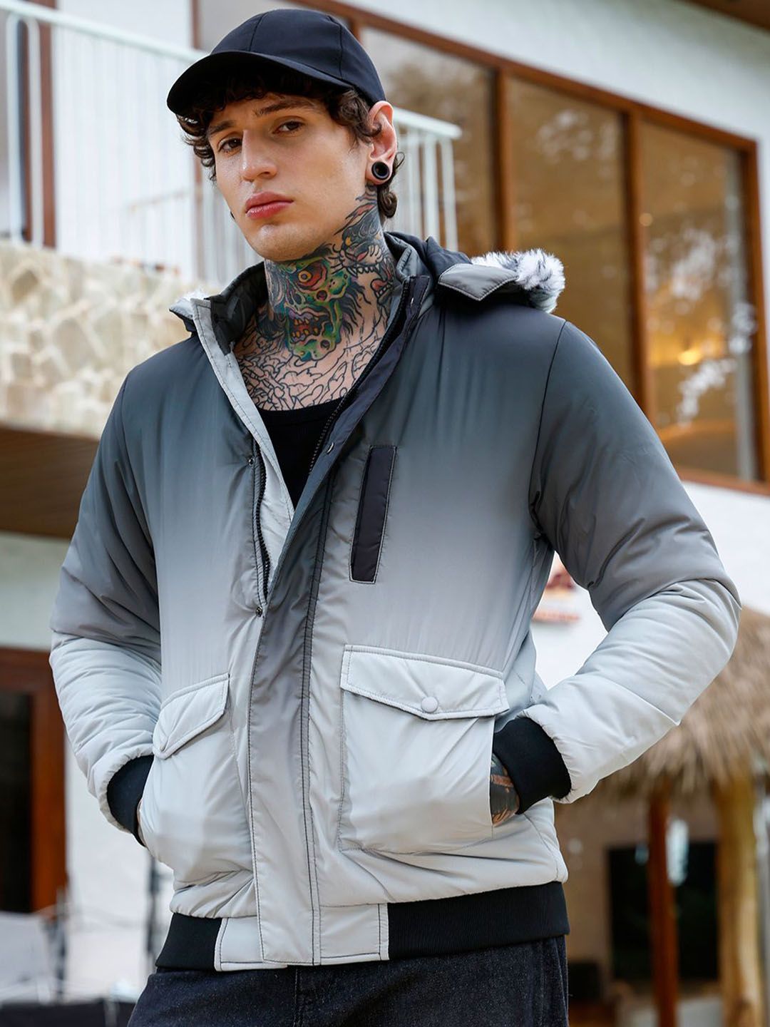 CAHOOT Men Stand Collar Solid Lightweight Puffer Jacket