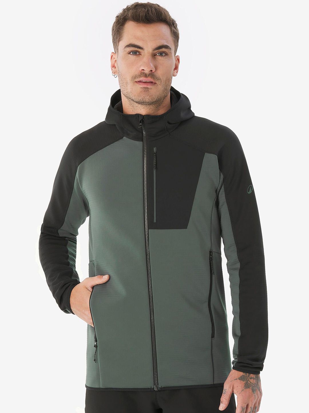 Decathlon Quechua - Men Black and Green MH500 Breathable Mountain Hiking Fleece Jacket
