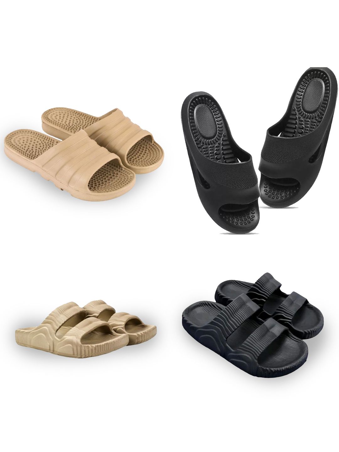 Feel alive Set Of 4 Ultra-Comfortable & Lightweight Sliders And Thong Flip Flops