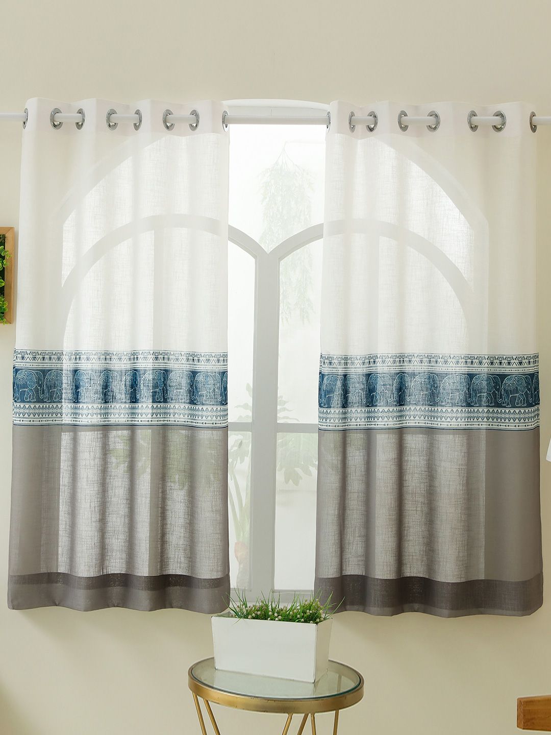 Story@home Story@home Aurum White & Blue 2 Pieces Printed Sheer Window Curtain