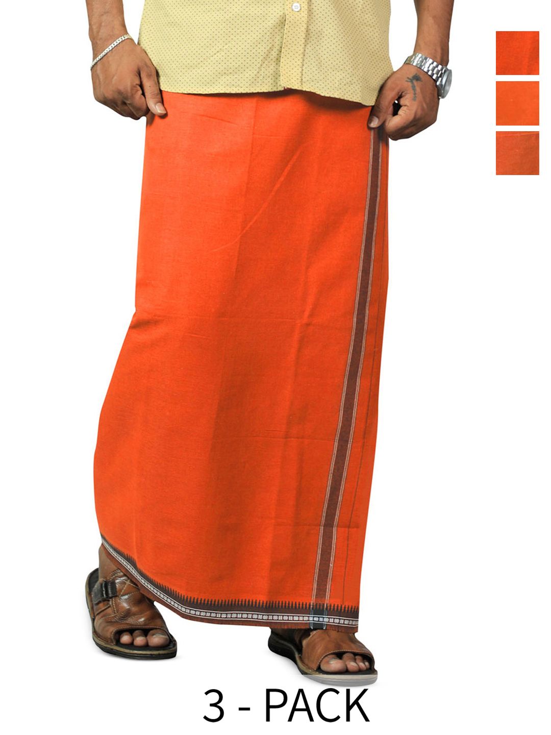 PRAKASAM COTTON Men Selection Of 3 Thalapathi Border Dhoties - 2mtr