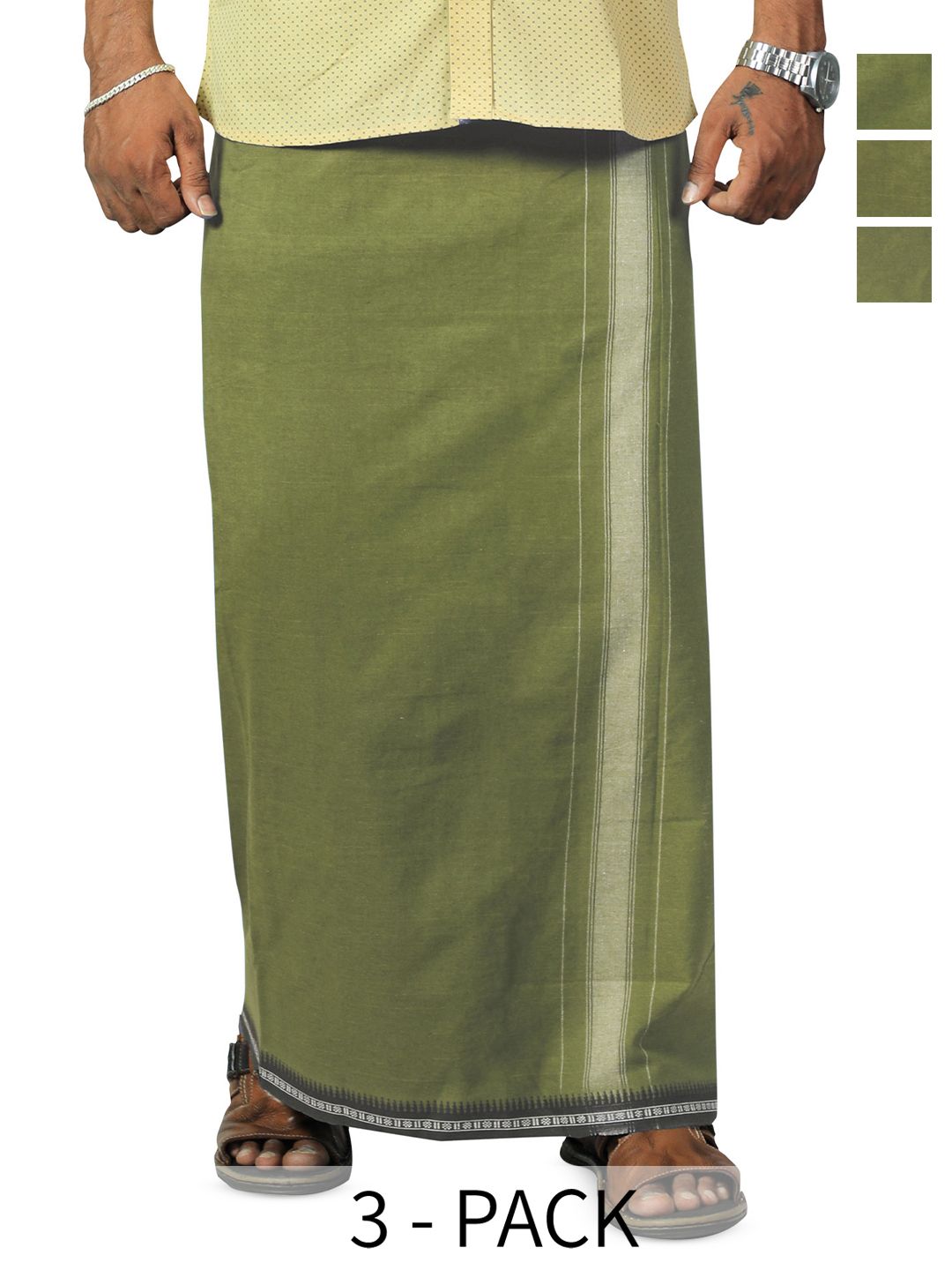 PRAKASAM COTTON Men Selection Of 3 Thalapathi Border Dhoties - 2mtr