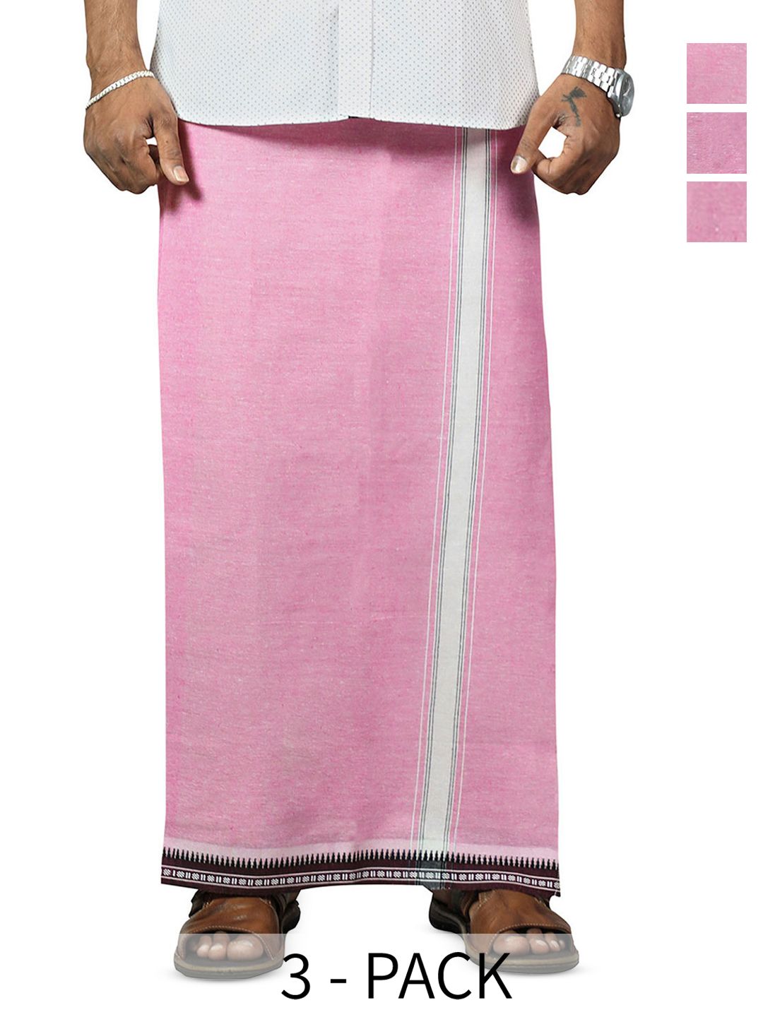 PRAKASAM COTTON Men Selection Of 3 Thalapathi Border Dhoties - 2mtr