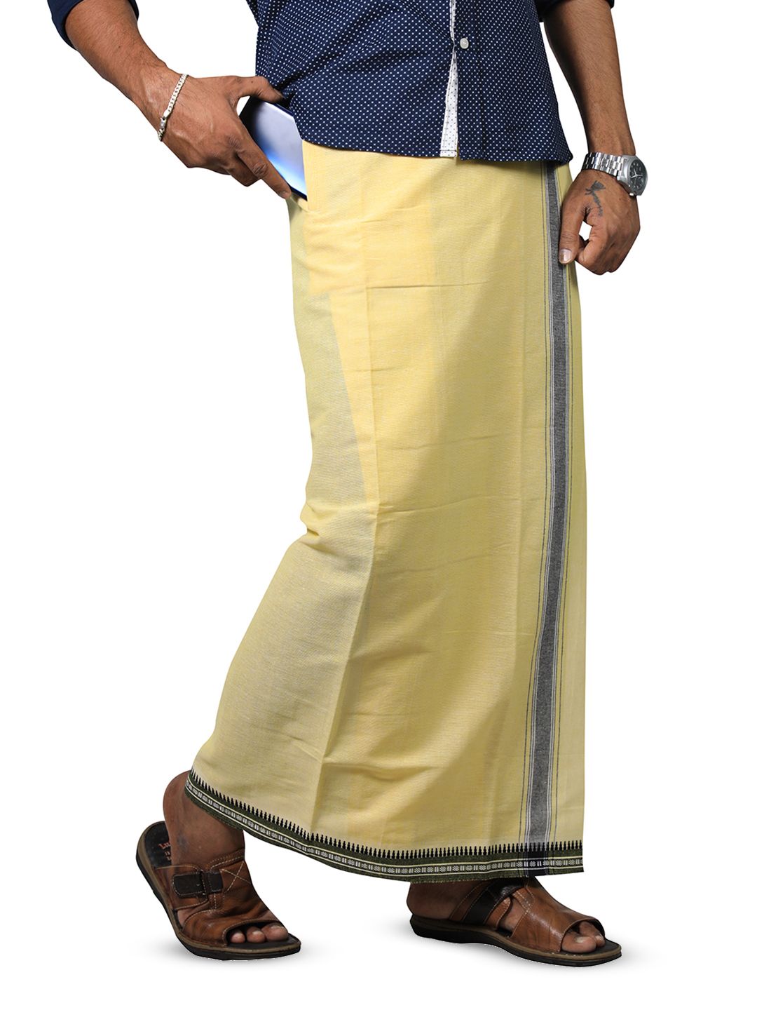 PRAKASAM COTTON Men 2-Way Pocket Flexi Size Adjustable Welcro Dhoti