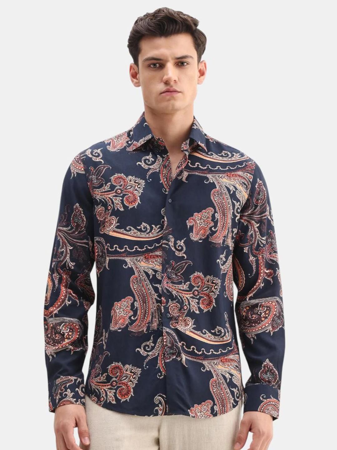 RARE RABBIT RARE RABBIT Men Comfort Fit Ethnic Motifs Printed Spread Collar Casual Shirt