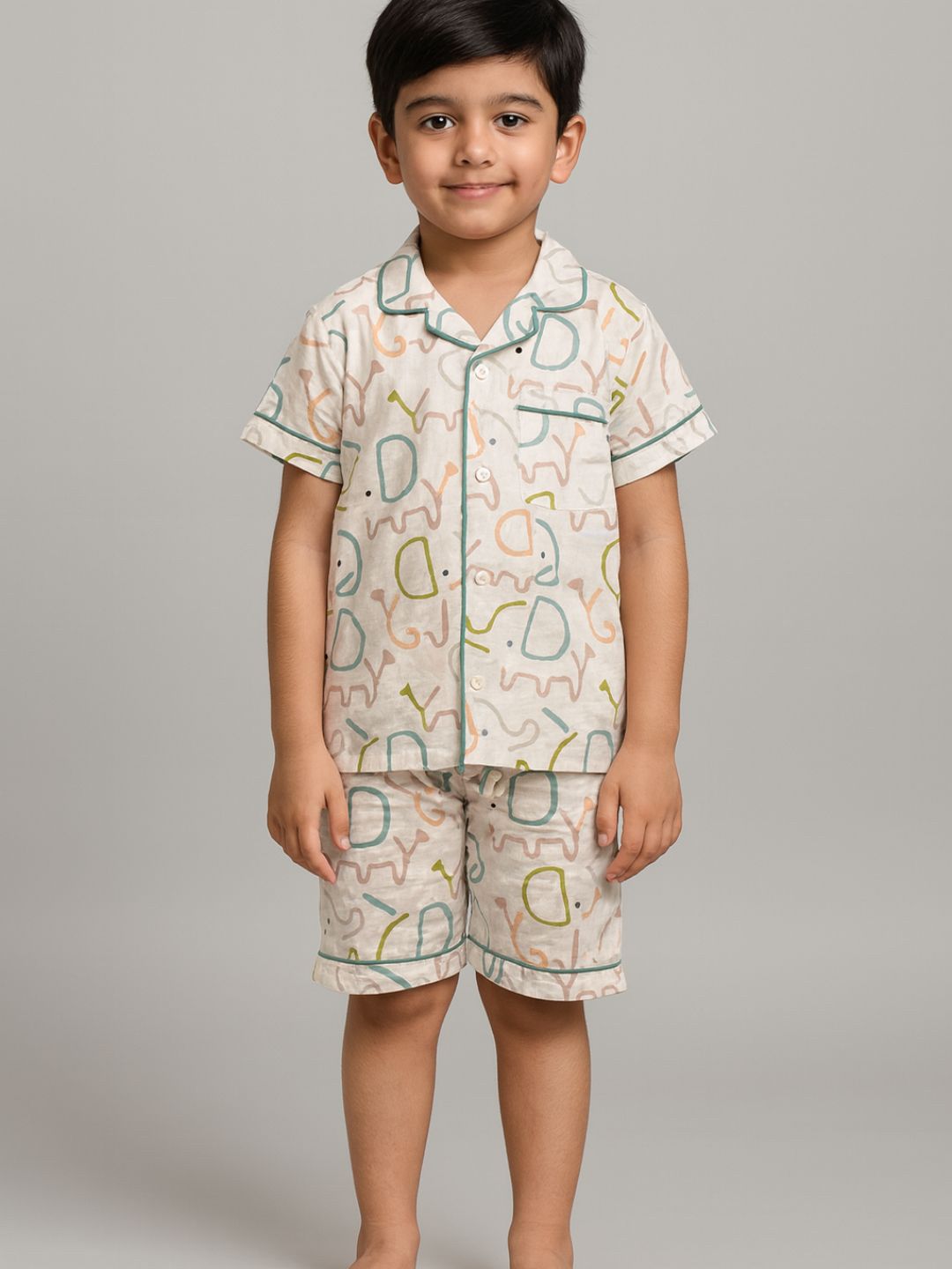 Biglilpeople Kids Abstract Printed Pure Cotton Shirt With Shorts