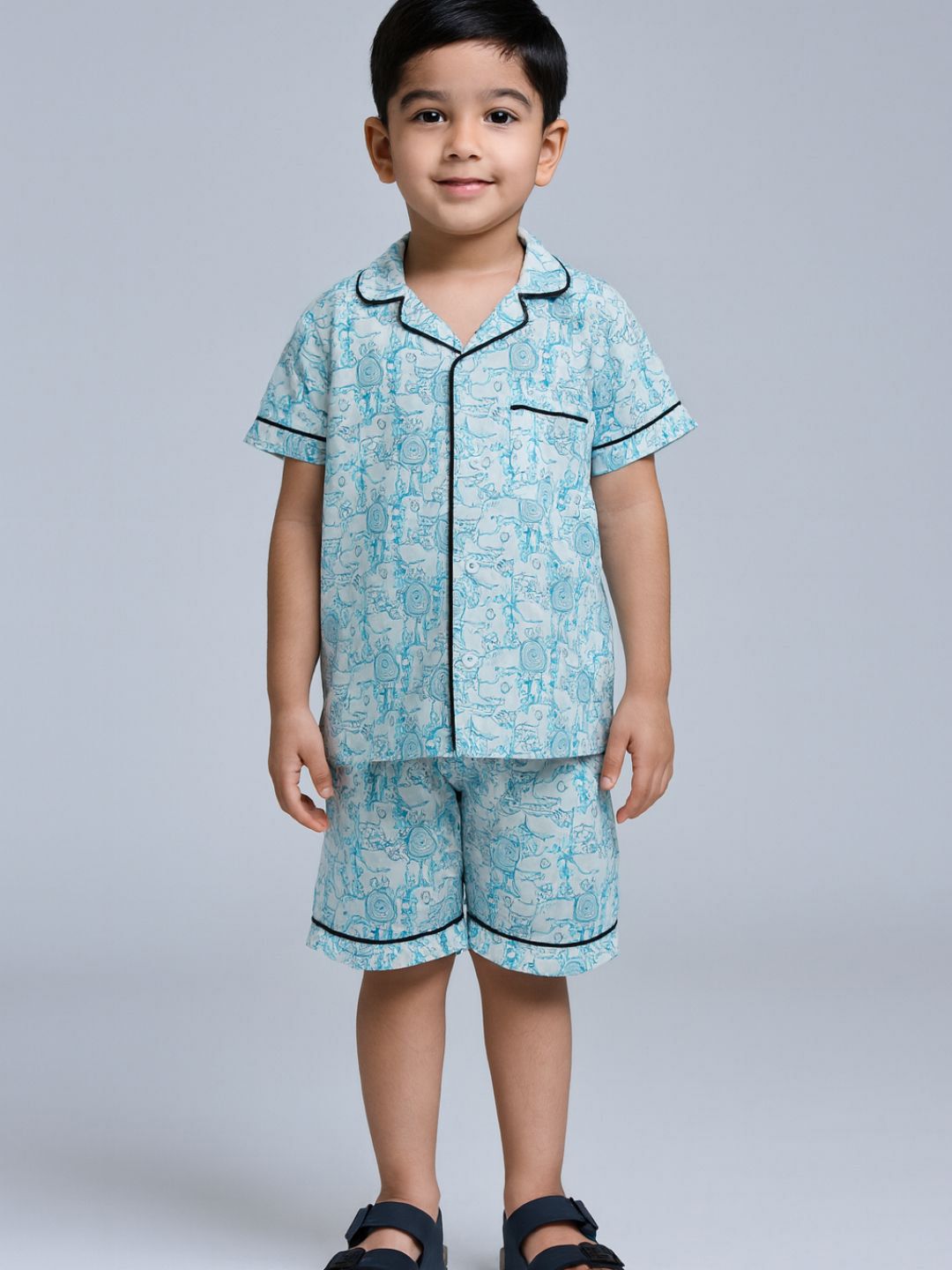 Biglilpeople Kids Abstract Printed Pure Cotton Shirt With Shorts