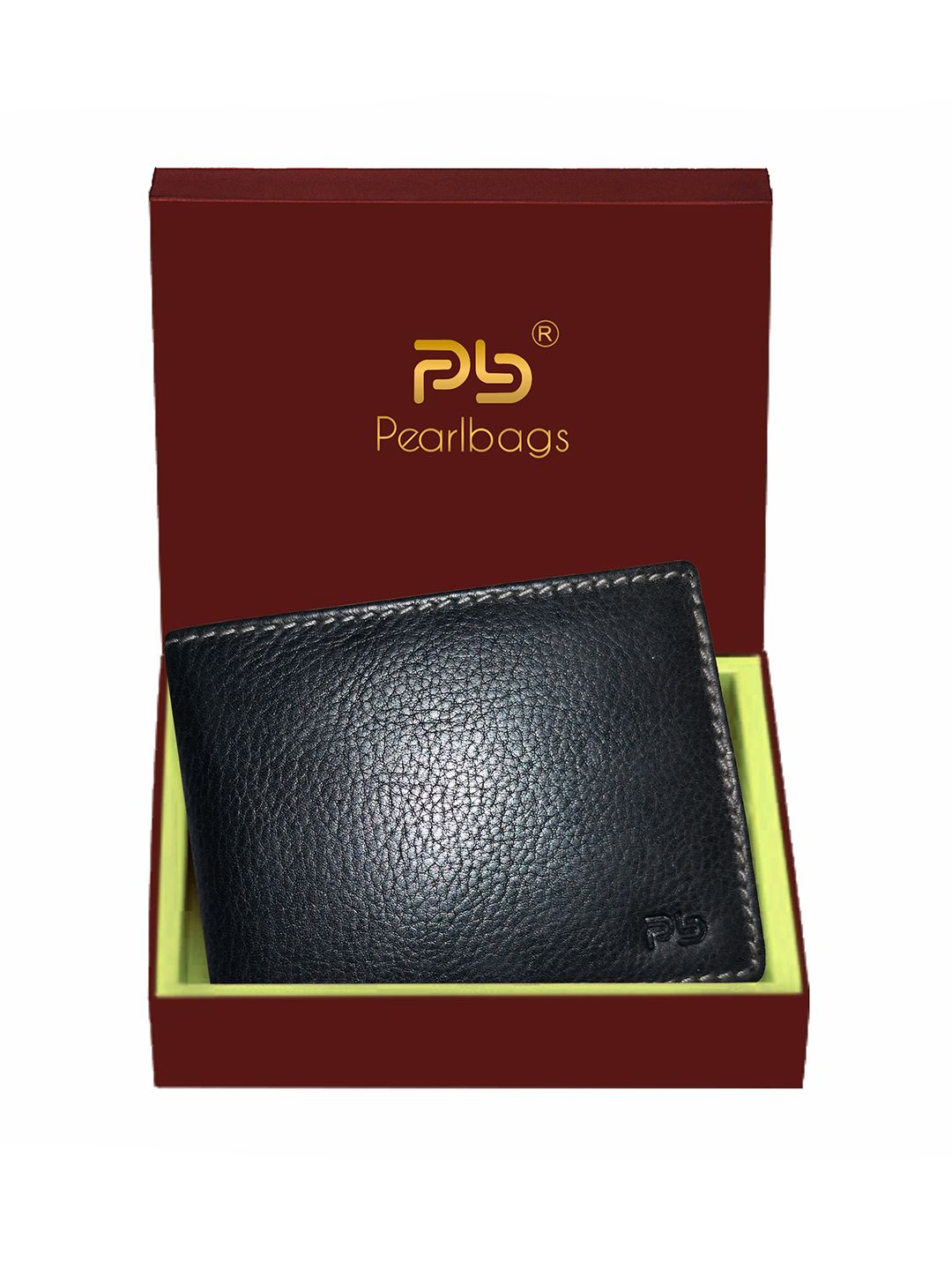 PB Pearlbags Men Textured Genuine Leather Tri- Fold 3 Card Slots Wallet