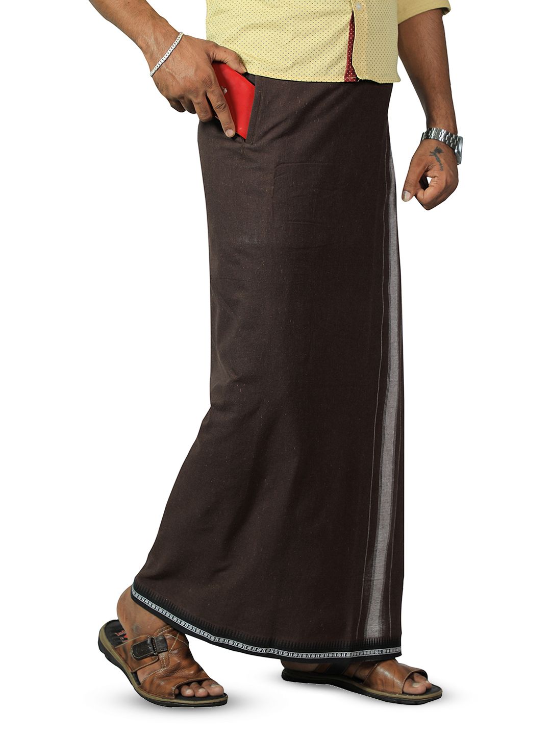 PRAKASAM COTTON Men 2-Way Pocket Flexi Size Adjustable Welcro Dhoti