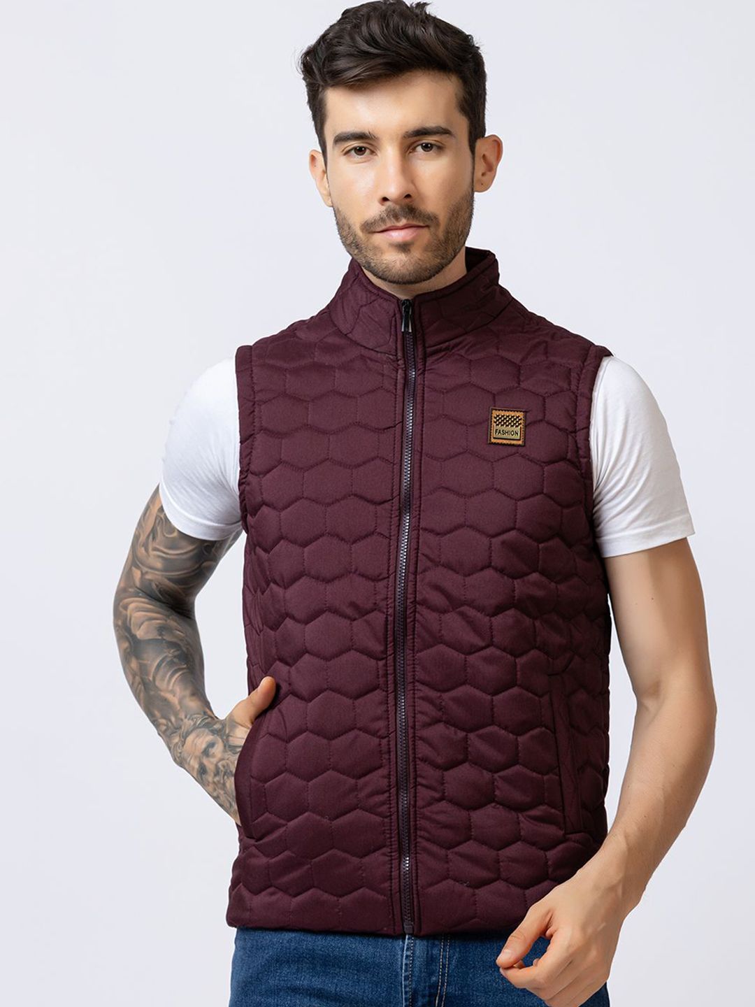 STYLOPLEX Men Maroon Casual Solid Gilet Jacket