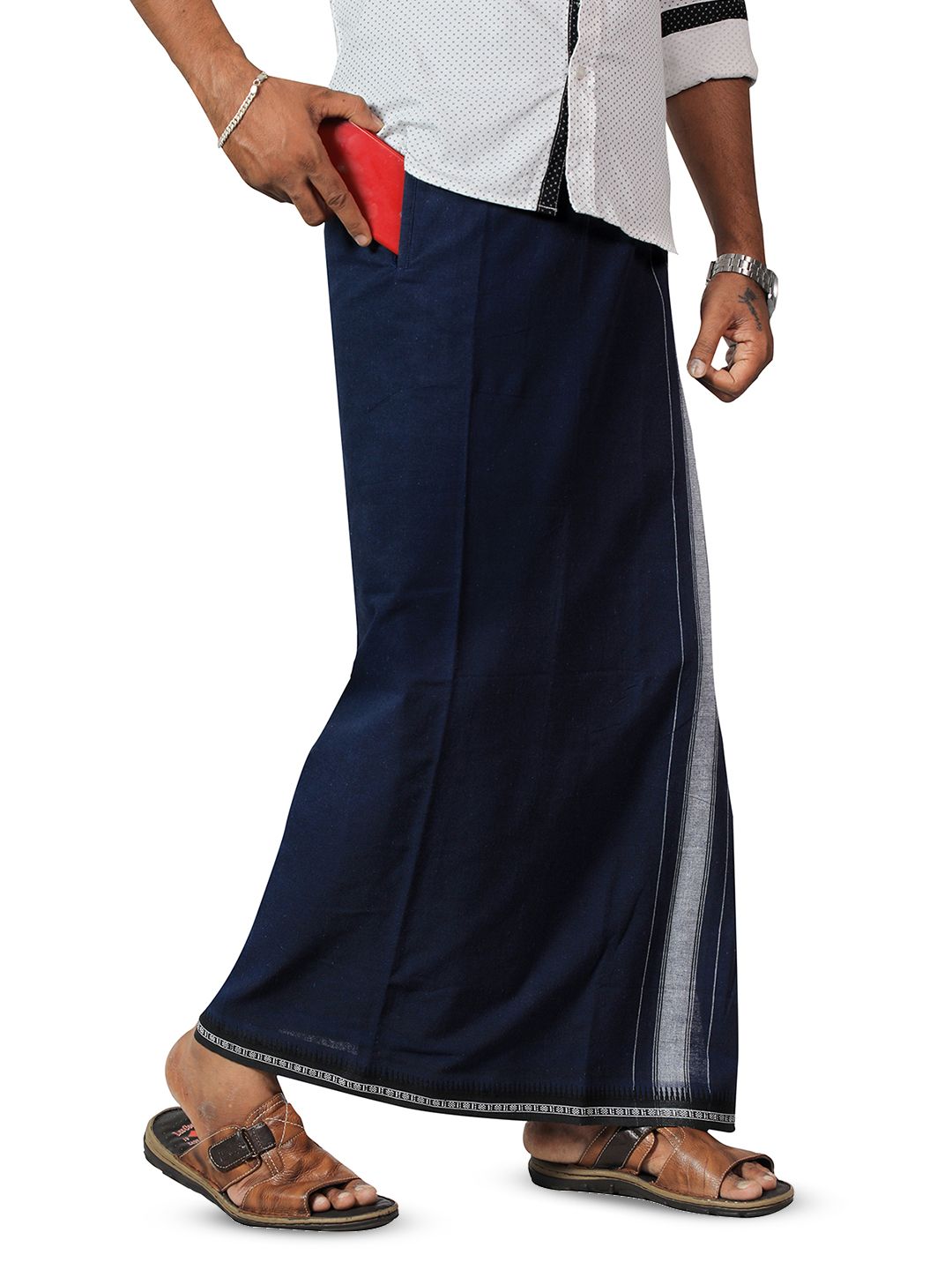 PRAKASAM COTTON Men 2-Way Pocket Flexi Size Adjustable Welcro Dhoti