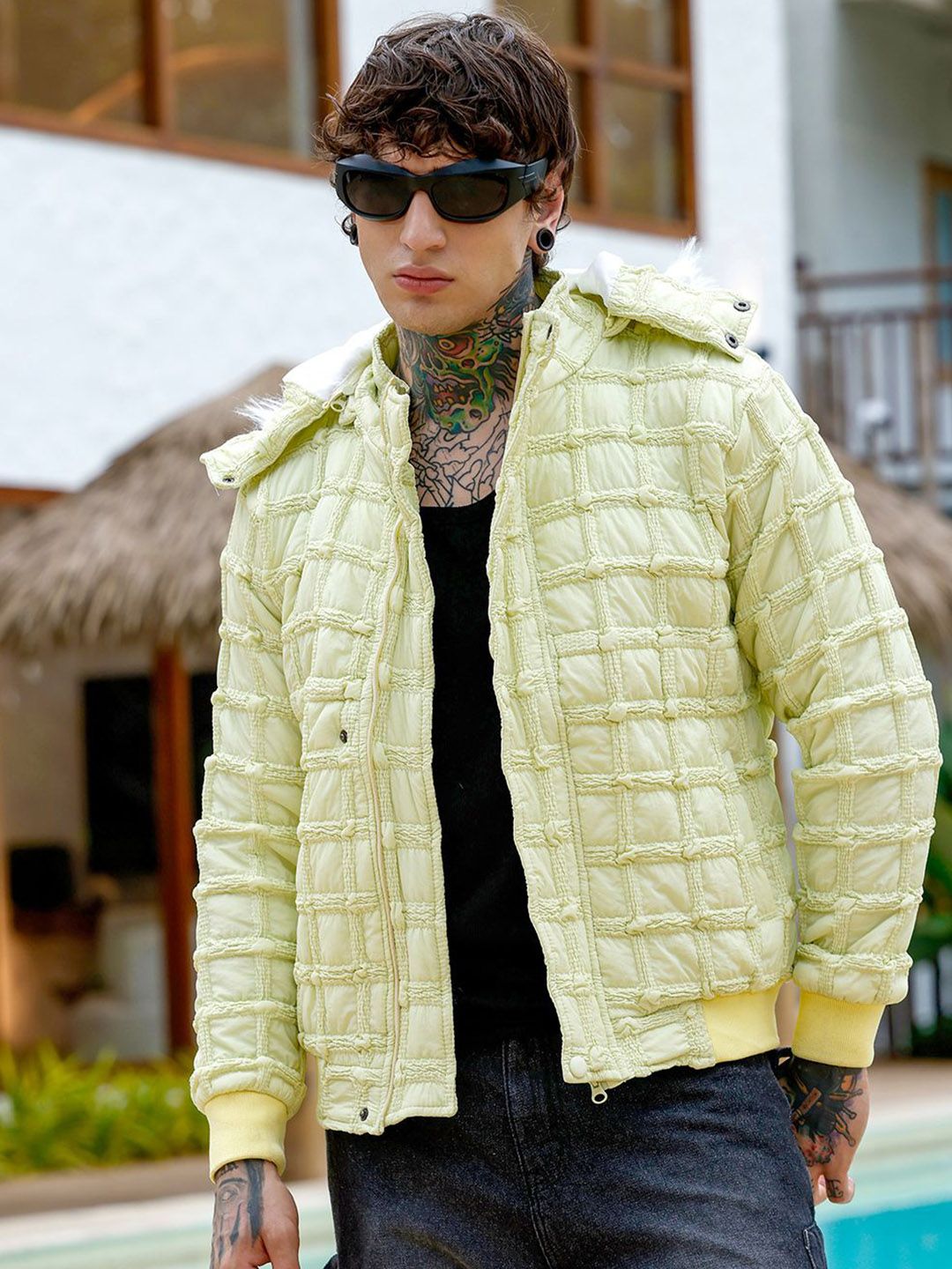 CAHOOT Men Stand Collar Self Design Lightweight Puffer Jacket