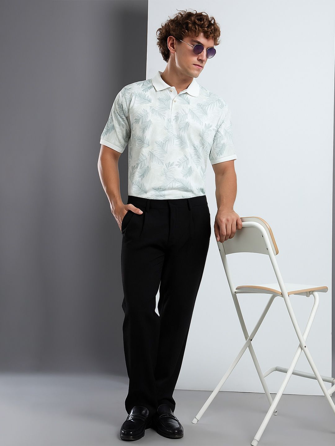 THE BEETEL HOUSE Floral Printed Polo Collar T-shirt