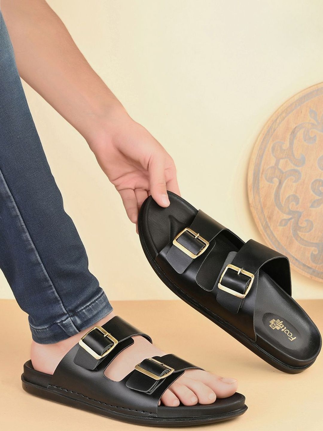 DOCTOR HEALTH SUPER SOFT Men Black Open Toe EVA Slip-On With Buckles
