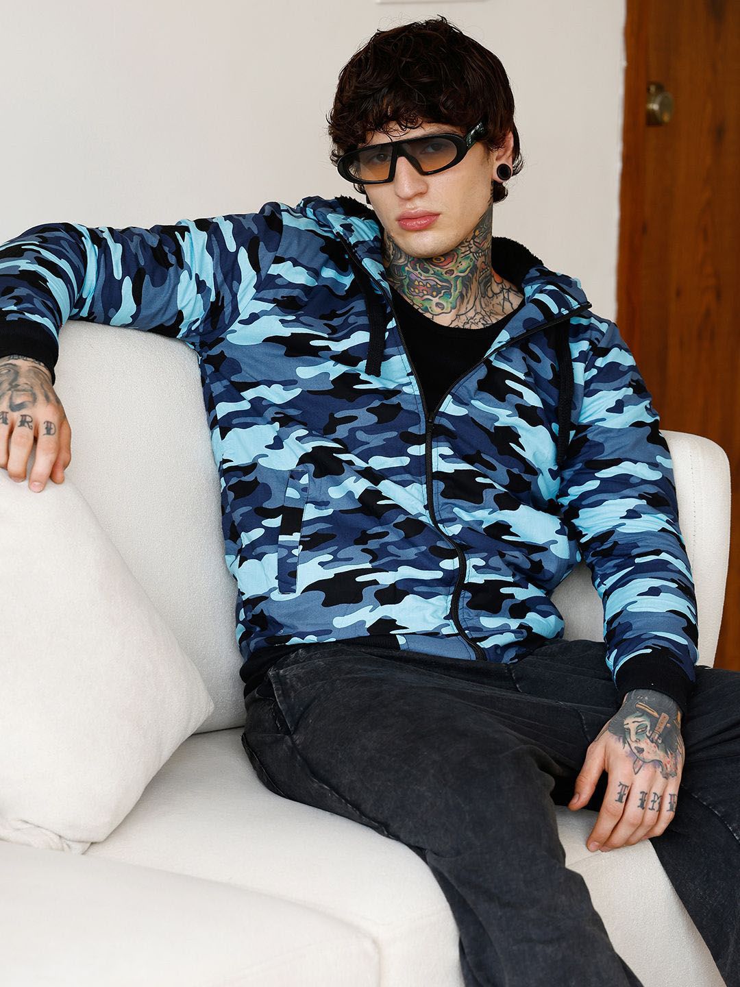 CAHOOT Men Hooded Camouflage Printed Lightweight Cotton Bomber Jacket