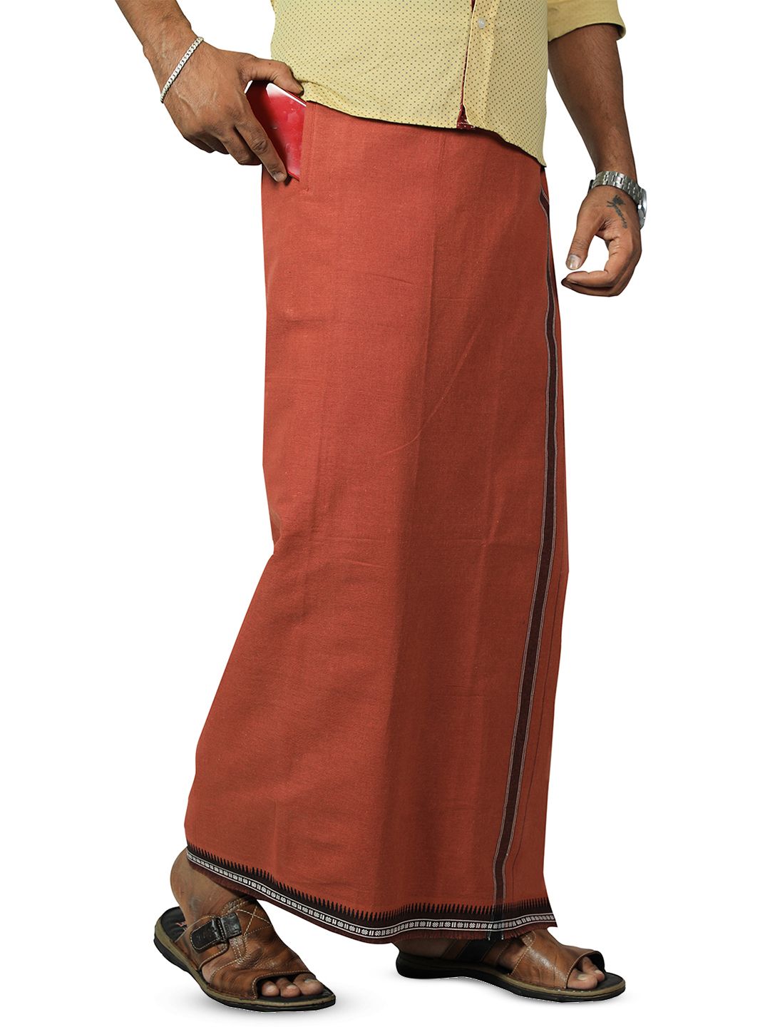 PRAKASAM COTTON Men 2-Way Pocket Flexi Size Adjustable Welcro Dhoti