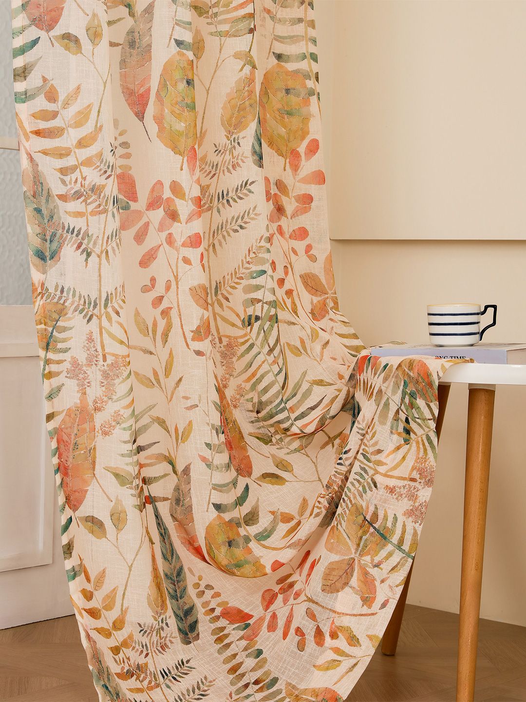 Story@home Story@home Cream-Coloured & Brown Floral Sheer Door Curtain