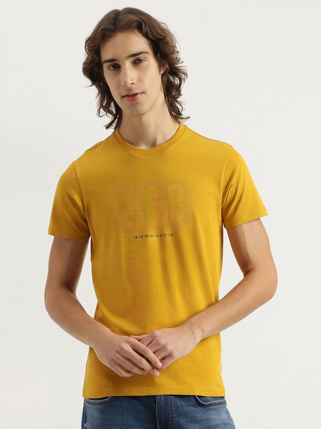 United Colors of Benetton Men Brand Logo Printed Round Neck Pure Cotton T-shirt