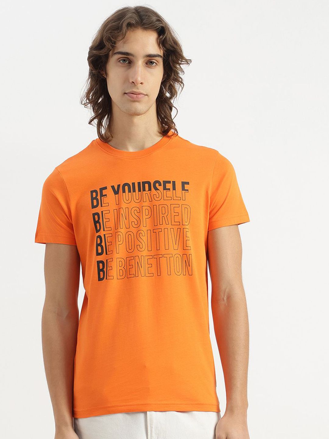 United Colors of Benetton Men Typography Printed Round Neck Pure Cotton T-shirt
