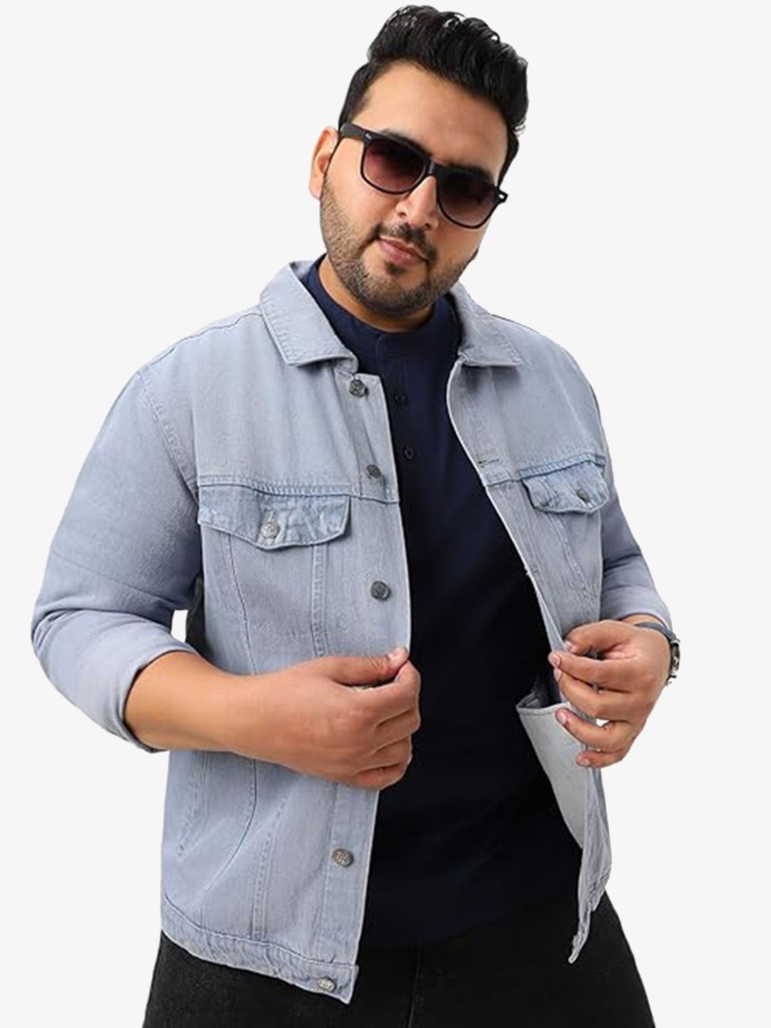 LINARIA Men Plus Size Spread Collar Solid Denim Jacket